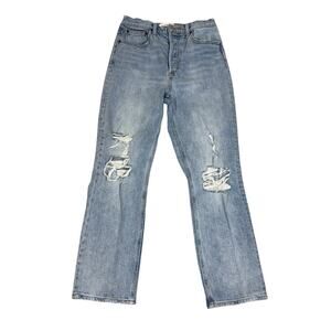 Denim Forum The Arlo High Rise Straight Jeans Distressed Womens Size 27